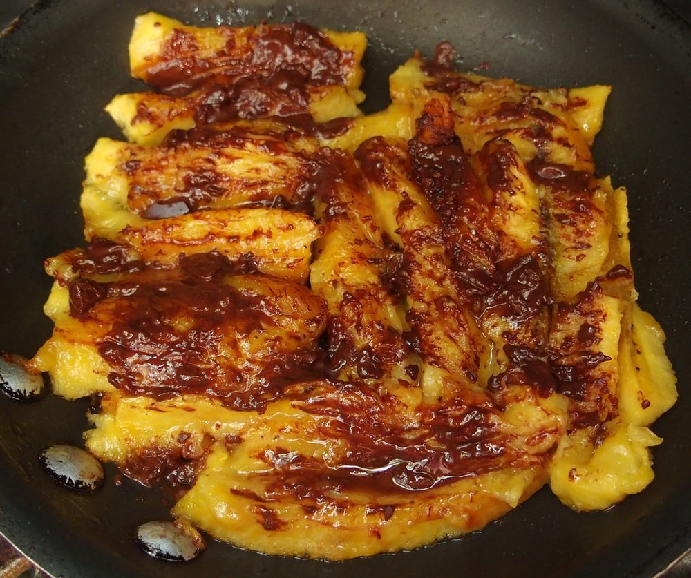 fried palntain with dark chocolate